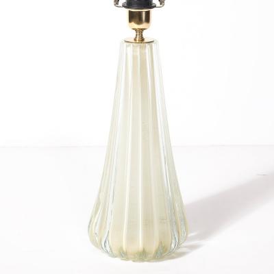 Modernist Hand Blown Fluted Oyster Murano Glass Brass Table Lamps
