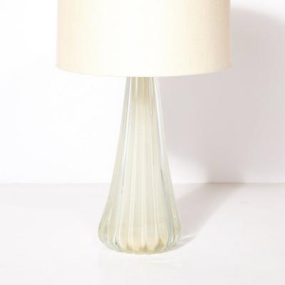 Modernist Hand Blown Fluted Oyster Murano Glass Brass Table Lamps