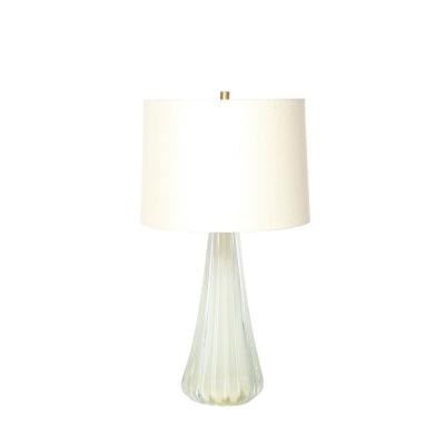 Modernist Hand Blown Fluted Oyster Murano Glass Brass Table Lamps