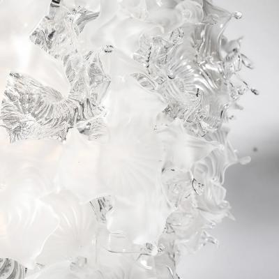 Modernist Hand Blown Frosted Clear Murano Glass Ethereal Bloom Bud Chandelier