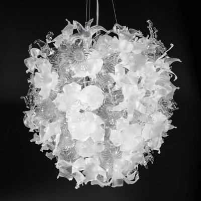 Modernist Hand Blown Frosted Clear Murano Glass Ethereal Bloom Bud Chandelier