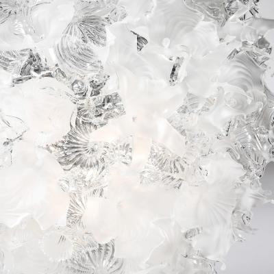 Modernist Hand Blown Frosted Clear Murano Glass Ethereal Bloom Bud Chandelier