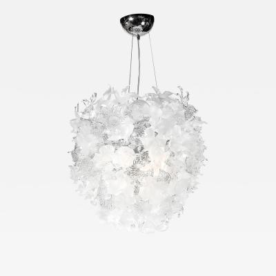 Modernist Hand Blown Frosted Clear Murano Glass Ethereal Bloom Bud Chandelier