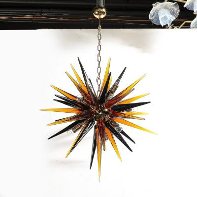 Modernist Hand Blown Mixed Smoked Murano Glass Spike Form Sputnik Chandelier