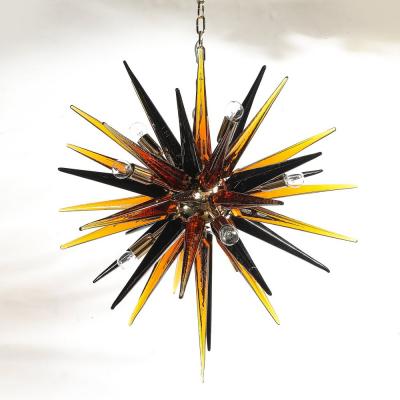 Modernist Hand Blown Mixed Smoked Murano Glass Spike Form Sputnik Chandelier