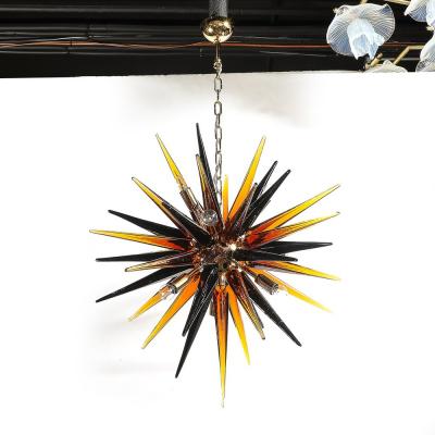 Modernist Hand Blown Mixed Smoked Murano Glass Spike Form Sputnik Chandelier