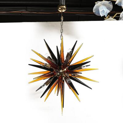 Modernist Hand Blown Mixed Smoked Murano Glass Spike Form Sputnik Chandelier
