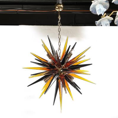 Modernist Hand Blown Mixed Smoked Murano Glass Spike Form Sputnik Chandelier