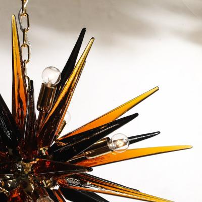 Modernist Hand Blown Mixed Smoked Murano Glass Spike Form Sputnik Chandelier