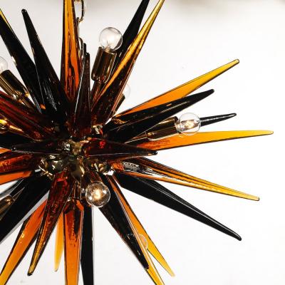 Modernist Hand Blown Mixed Smoked Murano Glass Spike Form Sputnik Chandelier