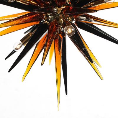 Modernist Hand Blown Mixed Smoked Murano Glass Spike Form Sputnik Chandelier