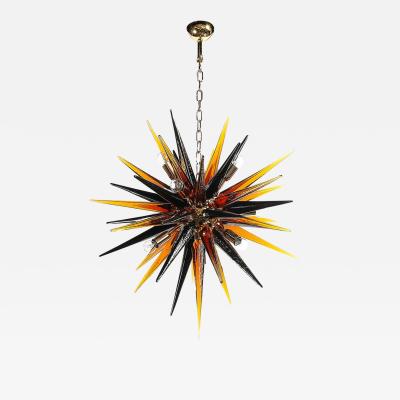 Modernist Hand Blown Mixed Smoked Murano Glass Spike Form Sputnik Chandelier