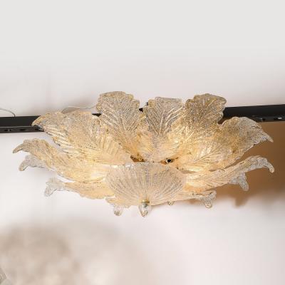 Modernist Hand Blown Mottled Murano 24K Gold Fleck Glass Acanthus Flush Mount