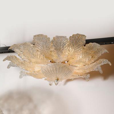 Modernist Hand Blown Mottled Murano 24K Gold Fleck Glass Acanthus Flush Mount