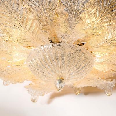 Modernist Hand Blown Mottled Murano 24K Gold Fleck Glass Acanthus Flush Mount