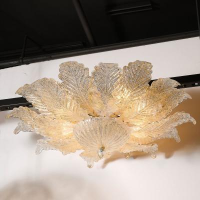 Modernist Hand Blown Mottled Murano 24K Gold Fleck Glass Acanthus Flush Mount