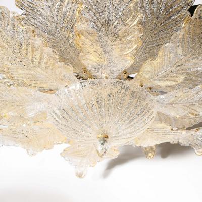 Modernist Hand Blown Mottled Murano 24K Gold Fleck Glass Acanthus Flush Mount