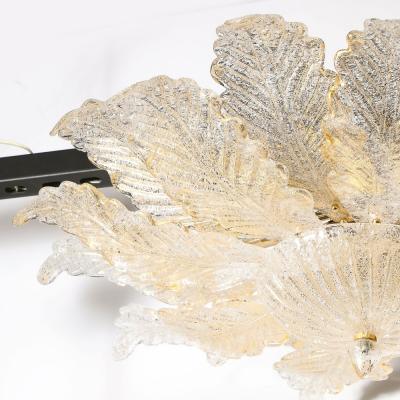 Modernist Hand Blown Mottled Murano 24K Gold Fleck Glass Acanthus Flush Mount
