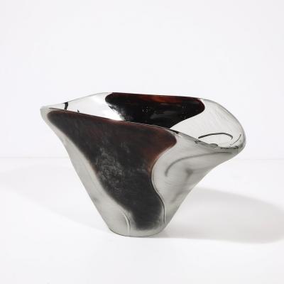 Modernist Hand Blown Murano Battuto Frosted Amethyst Glass Centerpiece Bowl