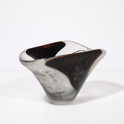 Modernist Hand Blown Murano Battuto Frosted Amethyst Glass Centerpiece Bowl