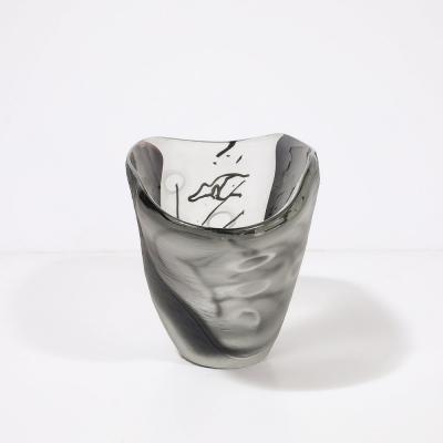 Modernist Hand Blown Murano Battuto Frosted Amethyst Glass Centerpiece Bowl