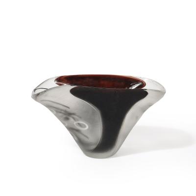 Modernist Hand Blown Murano Battuto Frosted Amethyst Glass Centerpiece Bowl