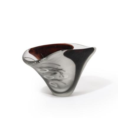 Modernist Hand Blown Murano Battuto Frosted Amethyst Glass Centerpiece Bowl