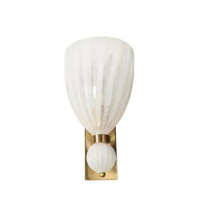 Modernist Hand Blown Murano Fluted Bullicante Glass Sconces w Orbital Drop