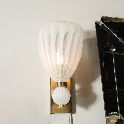 Modernist Hand Blown Murano Fluted Bullicante Glass Sconces w Orbital Drop
