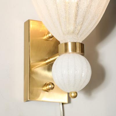Modernist Hand Blown Murano Fluted Bullicante Glass Sconces w Orbital Drop
