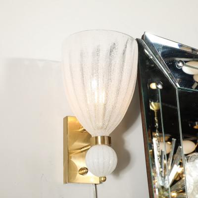 Modernist Hand Blown Murano Fluted Bullicante Glass Sconces w Orbital Drop