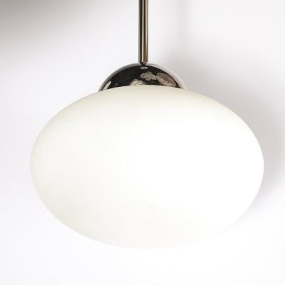 Modernist Hand Blown Murano Frosted Globe Pendant Chandelier W Chrome Fittings