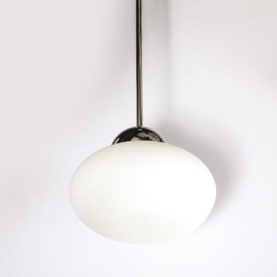 Modernist Hand Blown Murano Frosted Globe Pendant Chandelier W Chrome Fittings