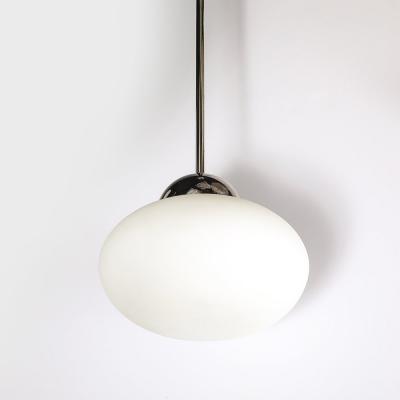 Modernist Hand Blown Murano Frosted Globe Pendant Chandelier W Chrome Fittings