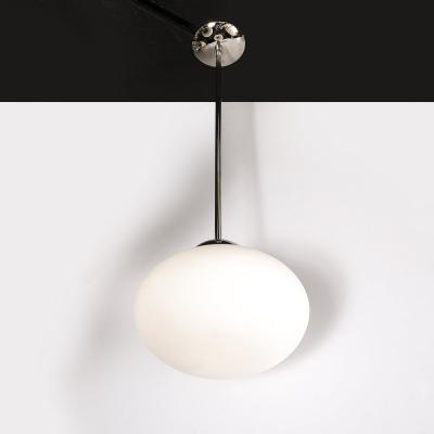 Modernist Hand Blown Murano Frosted Globe Pendant Chandelier W Chrome Fittings