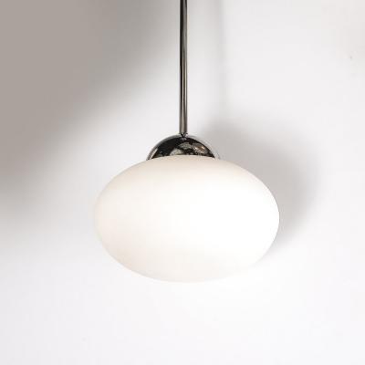 Modernist Hand Blown Murano Frosted Globe Pendant Chandelier W Chrome Fittings