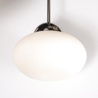 Modernist Hand Blown Murano Frosted Globe Pendant Chandelier W Chrome Fittings