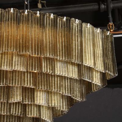 Modernist Hand Blown Murano Glass 6 Tier Oblong Reeded Paneled Glass Chandelier