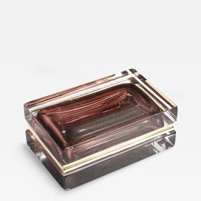 Modernist Hand Blown Murano Glass Box in Smoked Rose with 24 Karat Gold Flecks