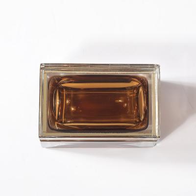 Modernist Hand Blown Murano Glass Box in Tobacco W Polished Brass Fittings