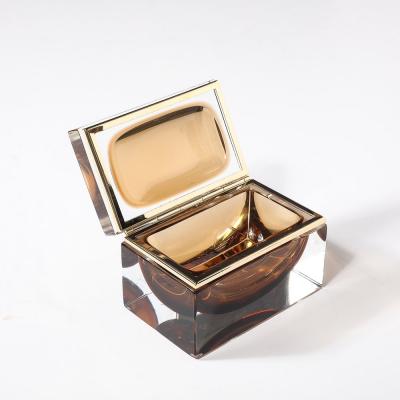 Modernist Hand Blown Murano Glass Box in Tobacco W Polished Brass Fittings