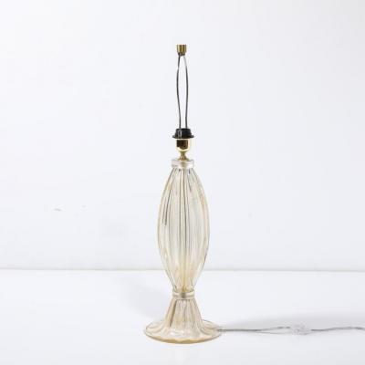 Modernist Hand Blown Murano Glass Fluted Table Lamps W 24K Gold Fleck Detailing