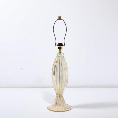 Modernist Hand Blown Murano Glass Fluted Table Lamps W 24K Gold Fleck Detailing