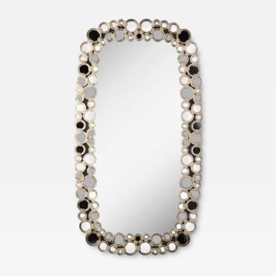 Modernist Hand Blown Murano Glass Mirror w Gold Fleck Applique Border Detailing