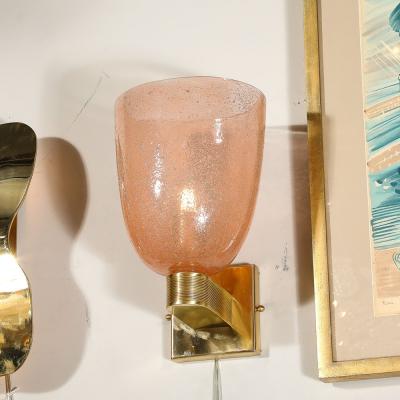 Modernist Hand Blown Murano Glass Pulegoso Sconces in Smoked Rose Brass