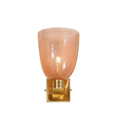 Modernist Hand Blown Murano Glass Pulegoso Sconces in Smoked Rose Brass