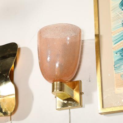 Modernist Hand Blown Murano Glass Pulegoso Sconces in Smoked Rose Brass