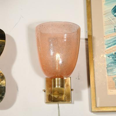 Modernist Hand Blown Murano Glass Pulegoso Sconces in Smoked Rose Brass