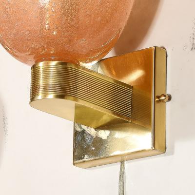 Modernist Hand Blown Murano Glass Pulegoso Sconces in Smoked Rose Brass