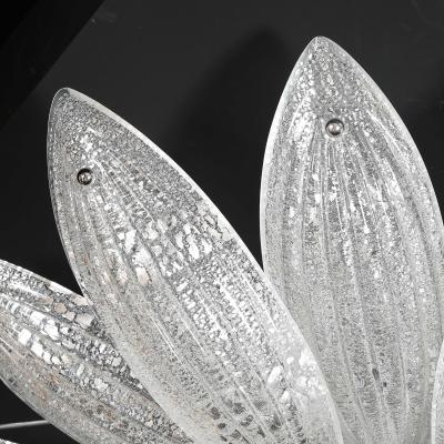 Modernist Hand Blown Murano Glass Reeded Leaf Form Chandelier W 24K White Gold